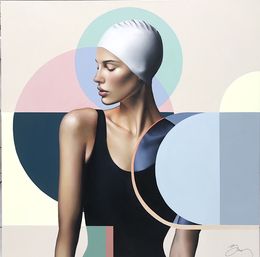 Painting, Woman with a white bonnet and green circle, Damien Bassez