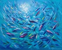 Painting, Blue Ocean Fish Motion, Olga Nikitina