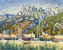 Painting, Yachts at the pier, Evgeny Chernyakovsky